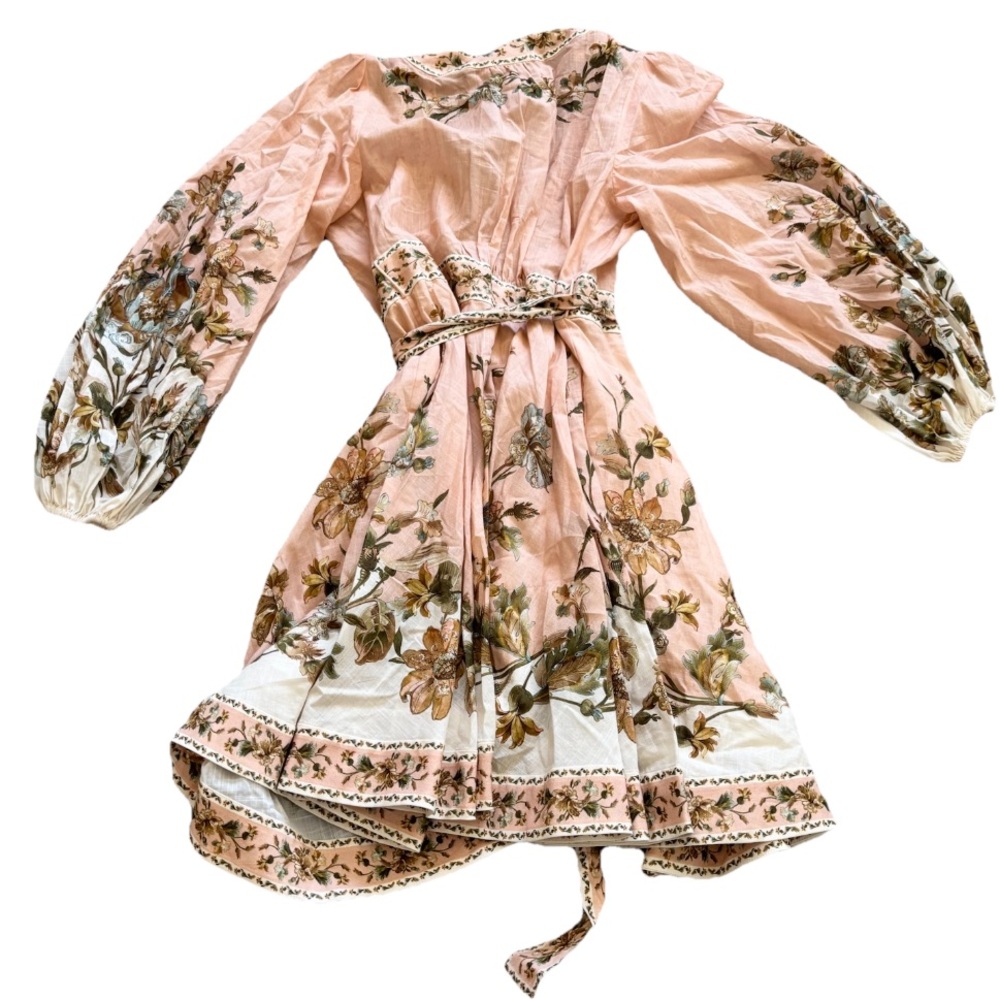 ZIMMERMAN Chintz Wrap Floral Cotton Minidress Size 2 Elegant Chic Artsy Flirty - Picture 4 of 9